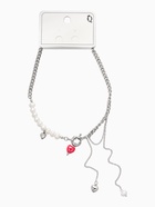 Колье с подвеской на цепочке «Сердце с жемчугом», керамика, L=35 + удлинитель 5 см, белый, красный в серебре - Фото 4