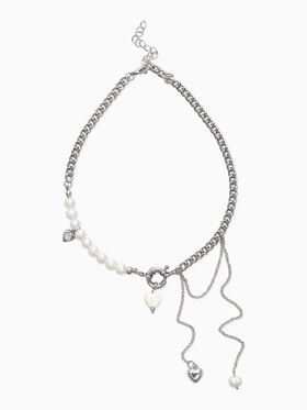 Колье с подвеской на цепочке «Сердце с жемчугом», керамика, L=35 + удлинитель 5 см, белое в серебре