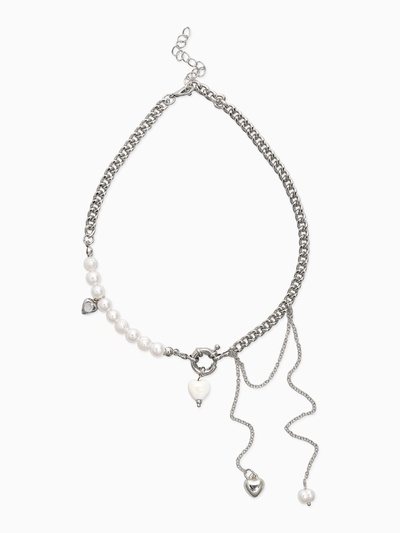 Колье с подвеской на цепочке «Сердце с жемчугом», керамика, L=35 + удлинитель 5 см, белое в серебре