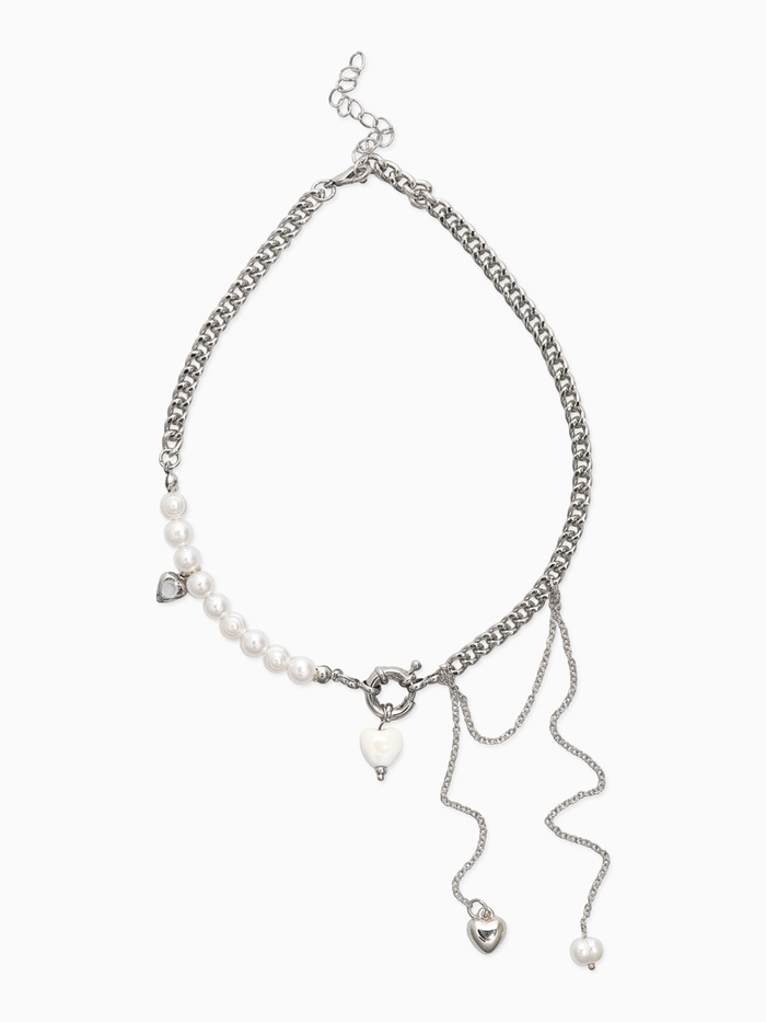 Колье с подвеской на цепочке «Сердце с жемчугом», керамика, L=35 + удлинитель 5 см, белое в серебре - Фото 1