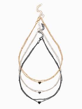 Кулоны на цепочке «Сердце», набор 3 шт. L=35 + удлинитель 7 см, разноцветный