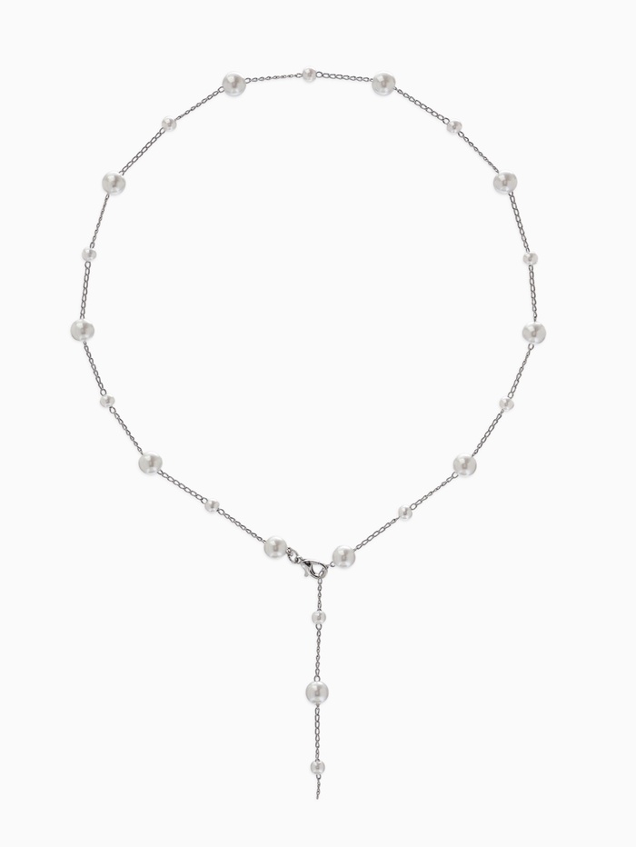 Кулон трансформер «Россыпь жемчуга», бусины №6.8, L=50 см, белый в серебре