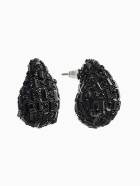 Серьги со стразами «Блеск» капля, чёрные