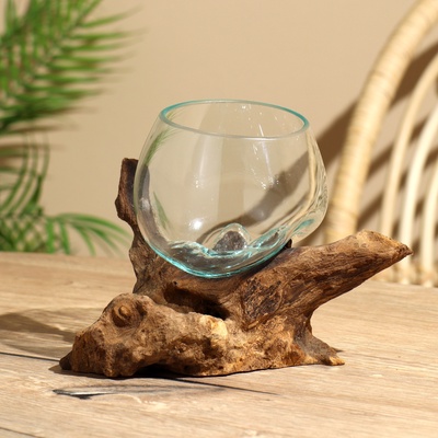 УЦЕНКА Вазон стекло на дереве «Классика» 15×15×18 см