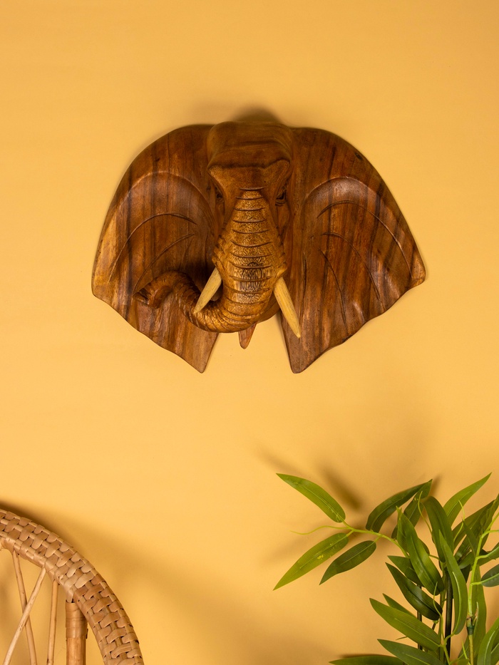 УЦЕНКА Панно "Голова слона" дерево Суар, 40х15х30 см, цв. бежевый - Фото 1