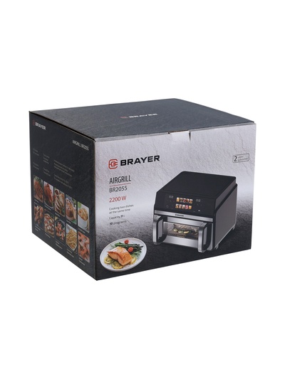 Аэрогриль BRAYER 2055BR, 2200 Вт, 11 л, 10 программ, 200°С, LED-дисплей, таймер, решетка
