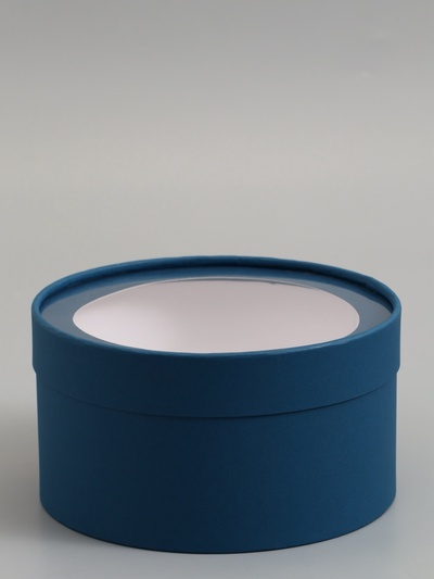 Подарочная коробка круглая, морской, завальцованная с окном, 21×11 см