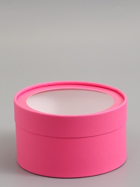 Подарочная коробка круглая, сливовая, завальцованная с окном, 18×10 см