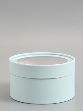 Подарочная коробка круглая, лагуна, завальцованная с окном, 18×10 см