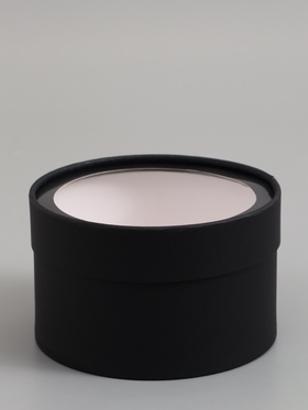 Подарочная коробка круглая, чёрная, завальцованная с окном, 16×11 см