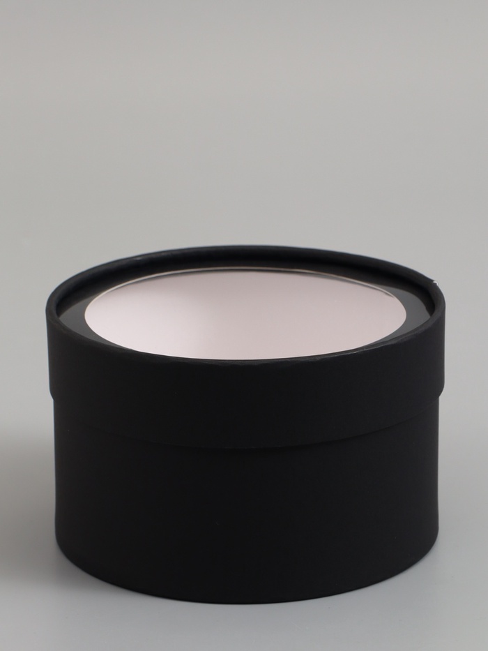 Подарочная коробка круглая, чёрная, завальцованная с окном, 16×11 см