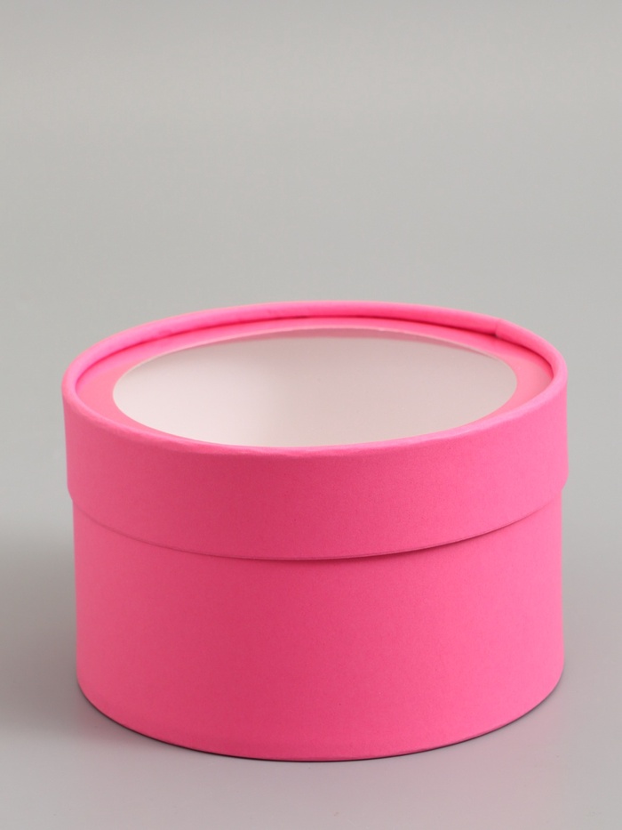 Подарочная коробка круглая, сливовая, завальцованная с окном, 16×11 см