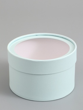 Подарочная коробка круглая, лагуна, завальцованная с окном, 16×11 см