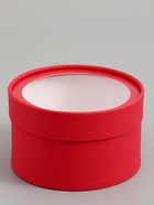 Подарочная коробка круглая, красная, завальцованная с окном, 16×11 см - Фото 3