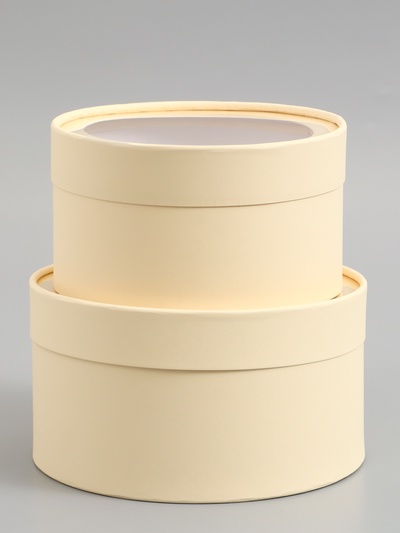 Набор подарочных коробок 2 в 1 круглых, сливочная, с окном, 21×11 - 18×10 см