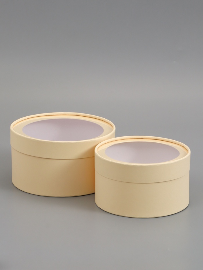 Набор подарочных коробок 2 в 1 круглых, сливочная, с окном, 21×11 - 18×10 см