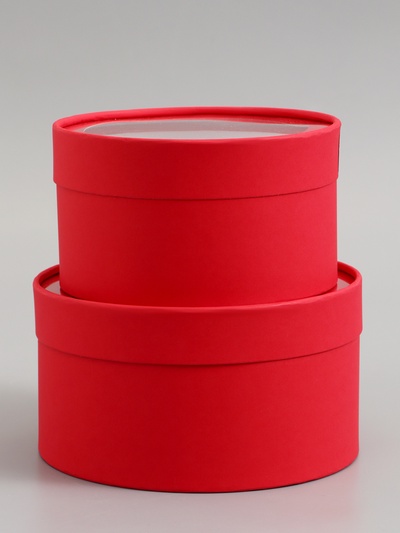 Набор подарочных коробок 2 в 1 круглых, красная, с окном, 21×11 - 18×10 см