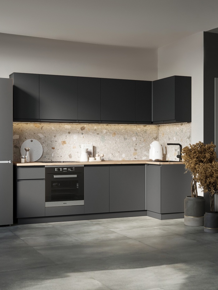 УЦЕНКА Кухонный гарнитур угловой Лира 2600х1000, Графит/Столешница Дуб кера - Фото 1