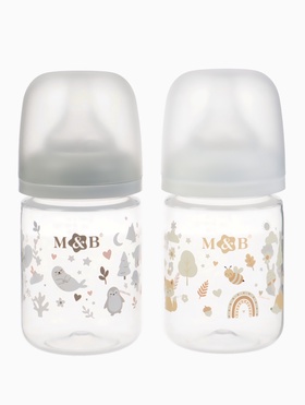 Бутылочка для кормления, широкое горло Ø50 мм, +0мес., 180 мл, набор 2 шт. M&B