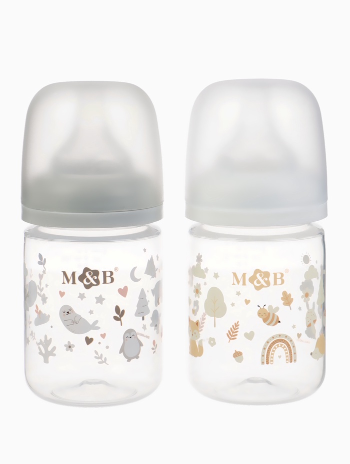 Бутылочка для кормления, широкое горло Ø50 мм, +0мес., 180 мл, набор 2 шт. M&B - Фото 1