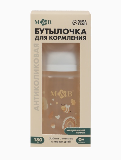 Бутылочка для кормления, широкое горло Ø50 мм, +0мес., 180 мл, M&B