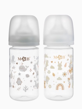 Бутылочка для кормления, широкое горло Ø50 мм, +3мес., 260 мл, набор 2 шт. M&B