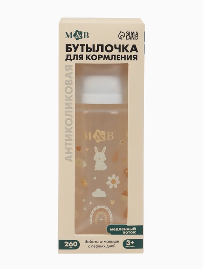 Бутылочка для кормления, широкое горло Ø50 мм, +3мес., 260 мл, M&B