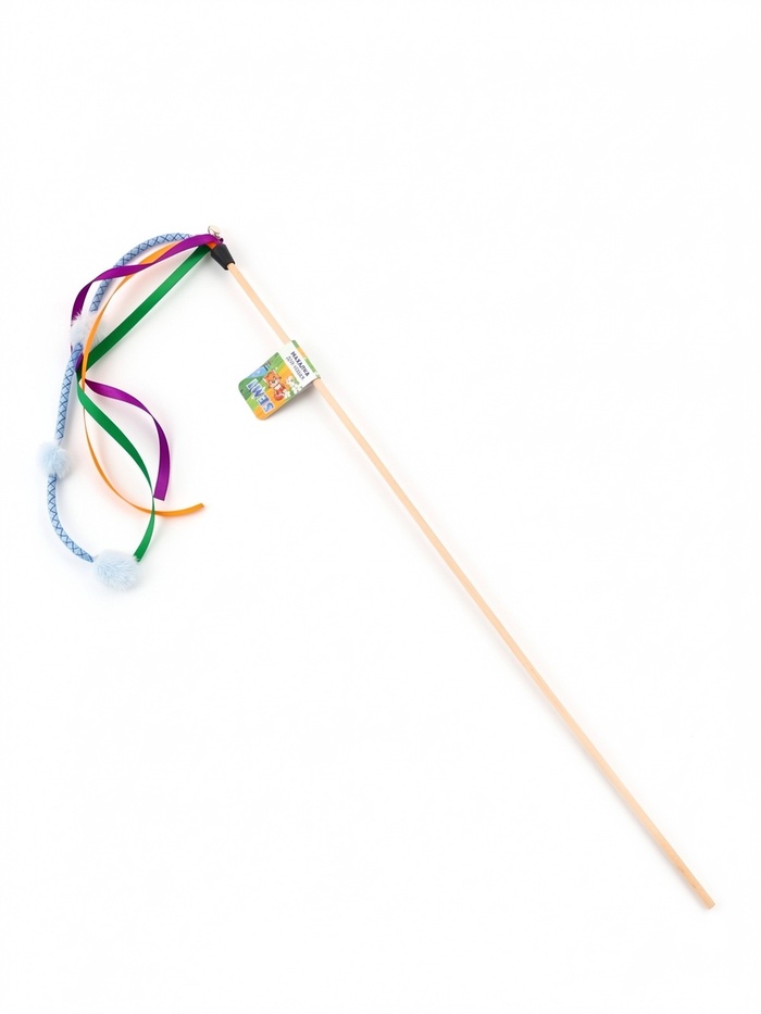 Дразнилка - удочка «Салют из норки c ленточками», на деревянной палочке