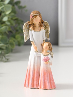 Фигурка полистоун «Девушка-ангел в светло-розовом платье и малышка с сердцем», 14.5 см