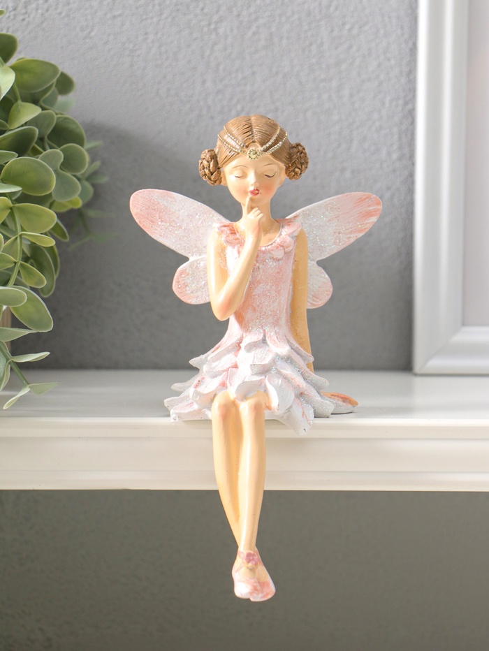 Фигурка настольная полистоун «Девочка-бабочка в светло-розовом платье», на полку, 17 см
