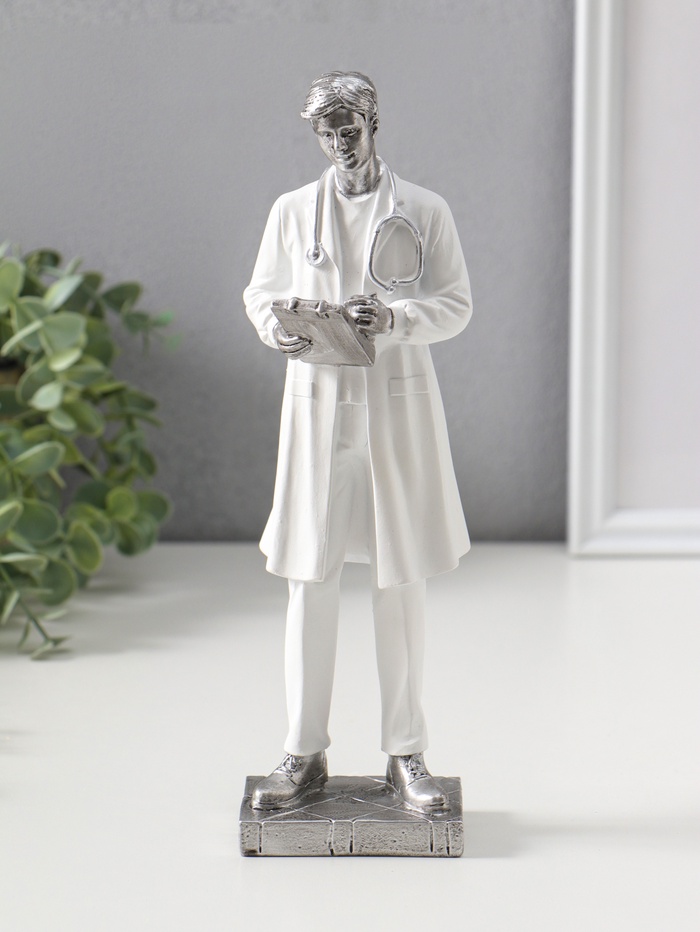Фигура полистоун «Мужчина-доктор в белом халате с медицинской картой», 25.5 см - Фото 1