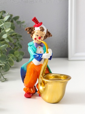 Фигурка - подсвечник на 1 свечу «Клоун играет на трубе», полистоун, яркий разноцветный, 17 см