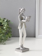 Фигура полистоун «Девушка в бело-сером костюме с компьютером в наушниках», 24 см - Фото 1