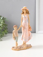 Фигура полистоун «Мама в розовом платье и шляпке гуляют с сыном по пляжу», 23.5 см  (артикул 10927875)  большой выбор товаров оптом и в розницу по низким ценам с доставкой