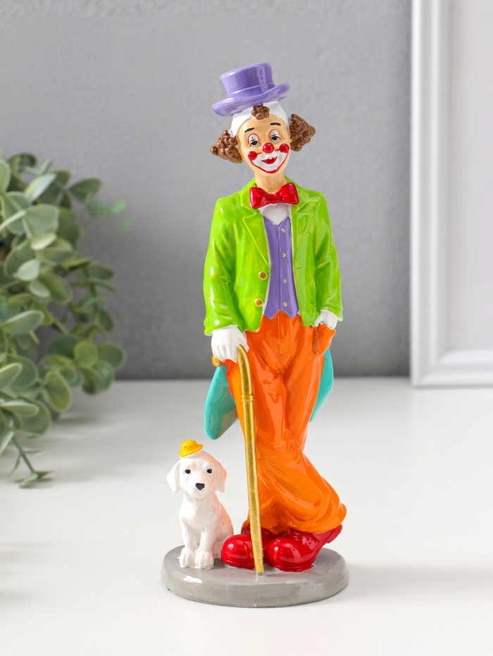 Фигура полистоун «Клоун с тростью и пёсиком», яркий разноцветный, 23 см