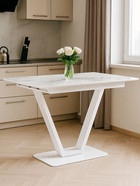 Стол на тумбе кухонный раздвижной «Бугун», 1200(1600)×800×770 мм, цвет мрамор белый/белый  (артикул 10997786)  большой выбор товаров оптом и в розницу по низким ценам с доставкой