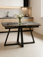 Стол кухонный керамический раздвижной «Силлем», 1200(1800)×800×770 мм, цвет риальто серый темный / черный  (артикул 10997812)  большой выбор товаров оптом и в розницу по низким ценам с доставкой