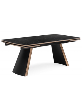 Стол кухонный керамический раздвижной «Симмонс», 1800(2600)×900×760 мм, цвет черный мрамор / черный