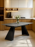 Стол кухонный керамический раздвижной «Стиг», 1800(2300)×900×770 мм, цвет серый мрамор / черный  (артикул 10997822)  большой выбор товаров оптом и в розницу по низким ценам с доставкой