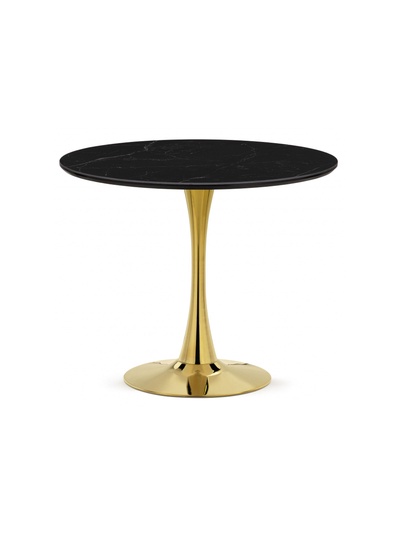 Стол кухонный керамический «Тулип», 900×900×740 мм, цвет черный мрамор / золото