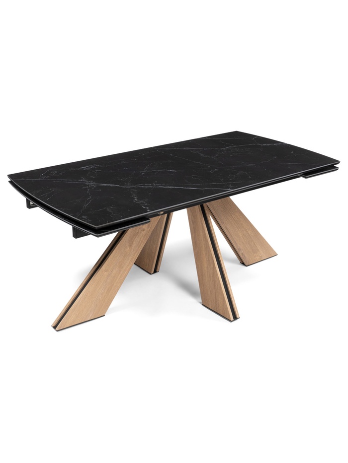 Стол кухонный керамический раздвижной «Шаннон», 1800(2400)×900×790 мм, цвет черный мрамор / дуб монтана - Фото 1