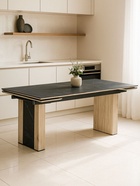 Стол кухонный керамический раздвижной «Бернардо», 1800(2400)×900×790 мм, цвет черный мрамор / дуб монтана  (артикул 10997857)  большой выбор товаров оптом и в розницу по низким ценам с доставкой