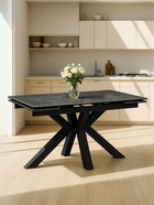 Стол кухонный керамический раздвижной «Бронхольм», 1400(2000)×800×770 мм, цвет серый мрамор / черный  (артикул 10997862)  большой выбор товаров оптом и в розницу по низким ценам с доставкой