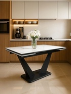 Стол кухонный керамический раздвижной «Кели», 1400(2000)×800×760 мм, цвет белый / черный  (артикул 10997895)  большой выбор товаров оптом и в розницу по низким ценам с доставкой