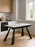 Стол кухонный керамический раздвижной «Маунт», 1400(2000)×800×770 мм, цвет белый мрамор / черный  (артикул 10997904)  большой выбор товаров оптом и в розницу по низким ценам с доставкой