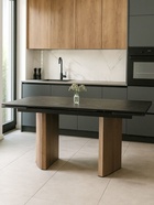 Стол кухонный керамический раздвижной «Монерон», 1800(2400)×900×770 мм, цвет черный мрамор / орех кантри  (артикул 10997907)  большой выбор товаров оптом и в розницу по низким ценам с доставкой