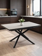 Стол кухонный керамический раздвижной «Мэриан», 1400(2000)×800×750 мм, цвет светло-серый / черный  (артикул 10997917)  большой выбор товаров оптом и в розницу по низким ценам с доставкой