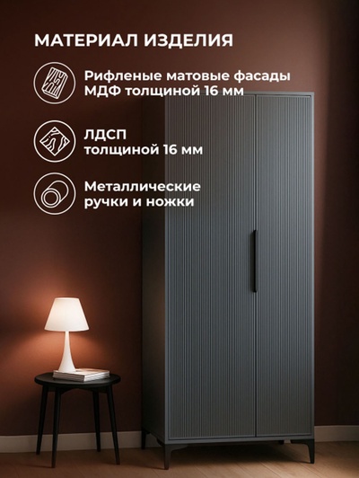 Шкаф двухстворчатый «Иадама», 802×543×1960 мм, цвет графит/графит софт