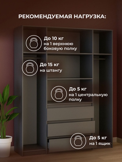 Шкаф четырёхстворчатый «Сибити», 1601×462×2052 мм, цвет графит серый