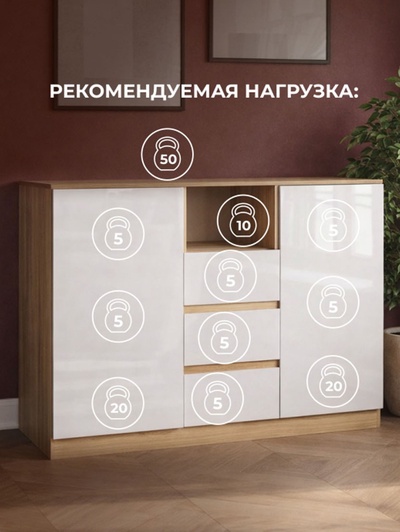 Комод напольный «Маллоу-2», 1300×435×930 мм, цвет дуб вотан / белый глянец